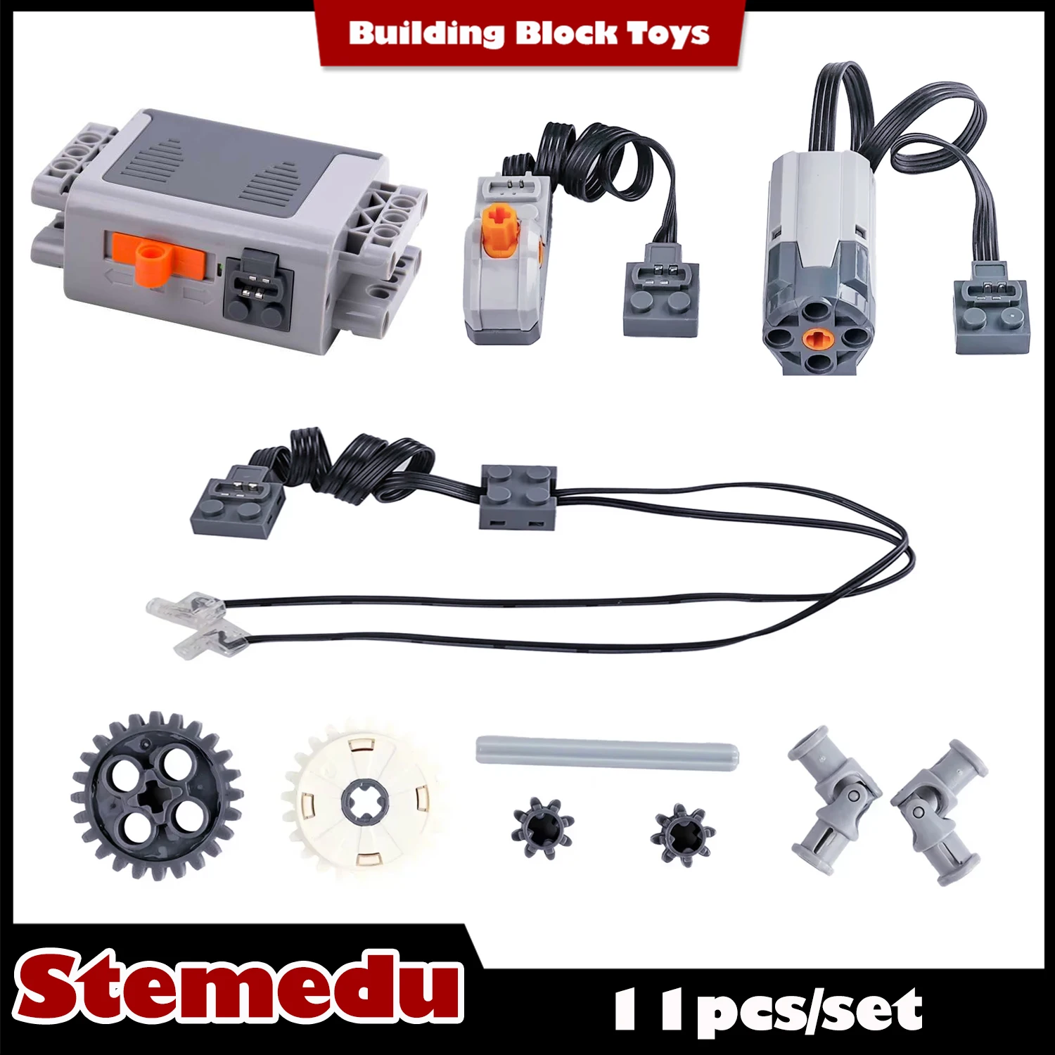 11 PCS Technology Power Function Set MOC AA Battery Case M-Motor Kit Compatible with Technics Power Function Kit