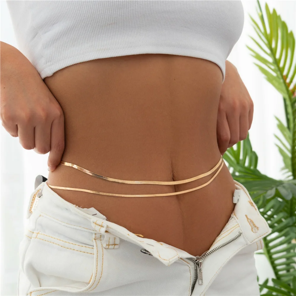 RoRo Stainless Steel Gold Plated Herrgingbone Chain Body Jewerly Belly Waist Chain For Women Ladies Fashion Body Chain