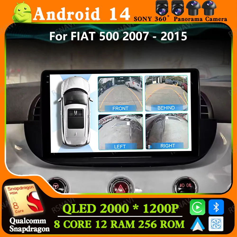 

Andoird 14 Car Radio For FIAT 500 2007 - 2015 Wireless Carplay Auto DSP 5G WIFI Viedo Player 4G LTE 2 DIN Stereo Multimedia DVD