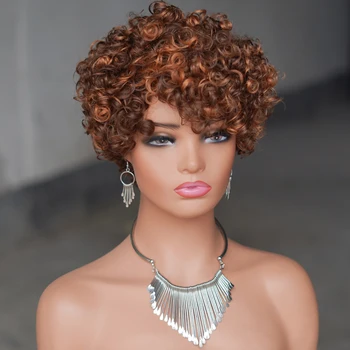 פרות קצרות בגודל 6 אינץ' עם 4/30 צבעים לנשים שחורות, שיער אנושי פיקסי קאט, פרות קצרות עם צפיפות של 180%