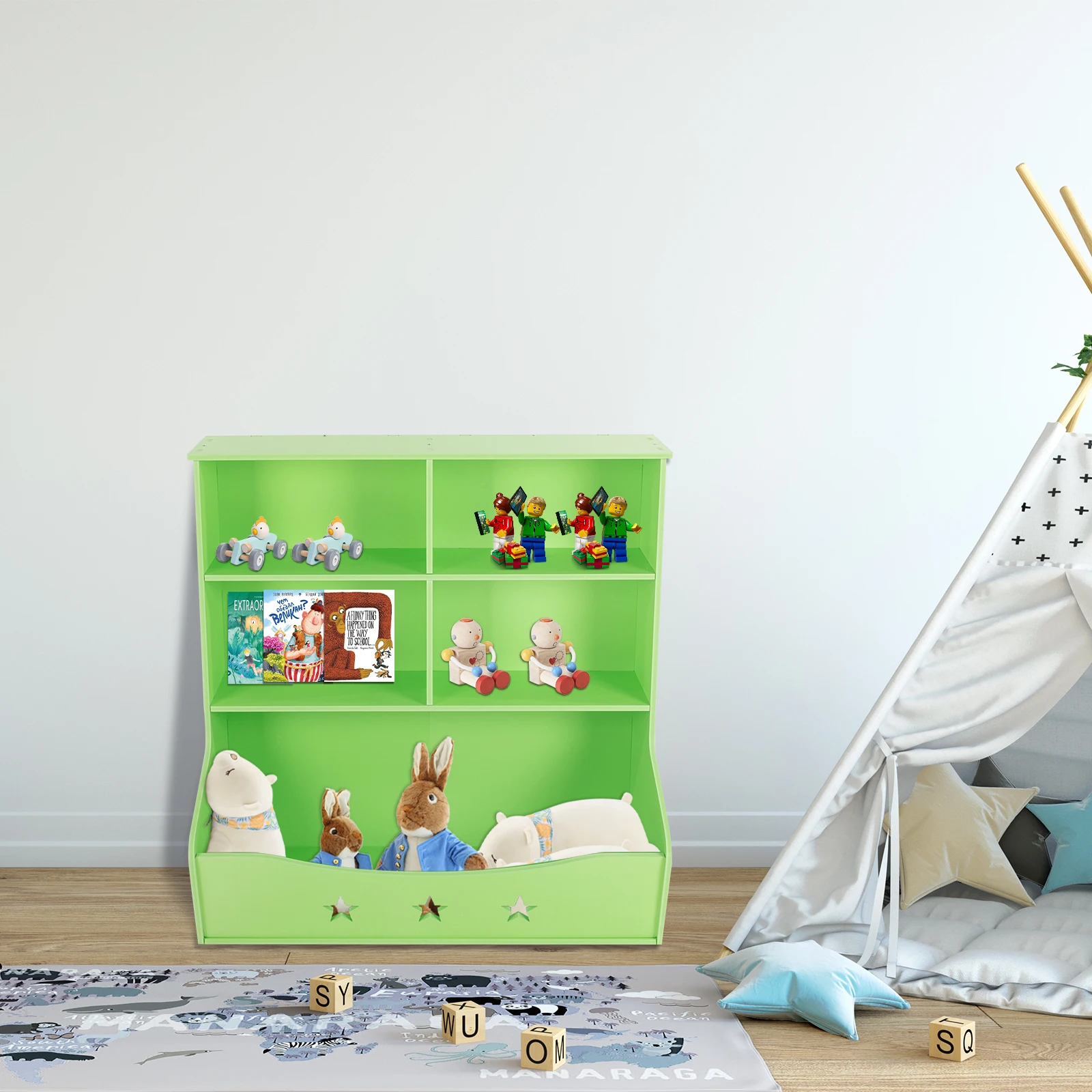 

Светло-зеленый детский органайзер для хранения, ПВХ-доска, 3-уровневый книжный шкаф для домашней организации с 1 парами перчаток для детской игровой комнаты