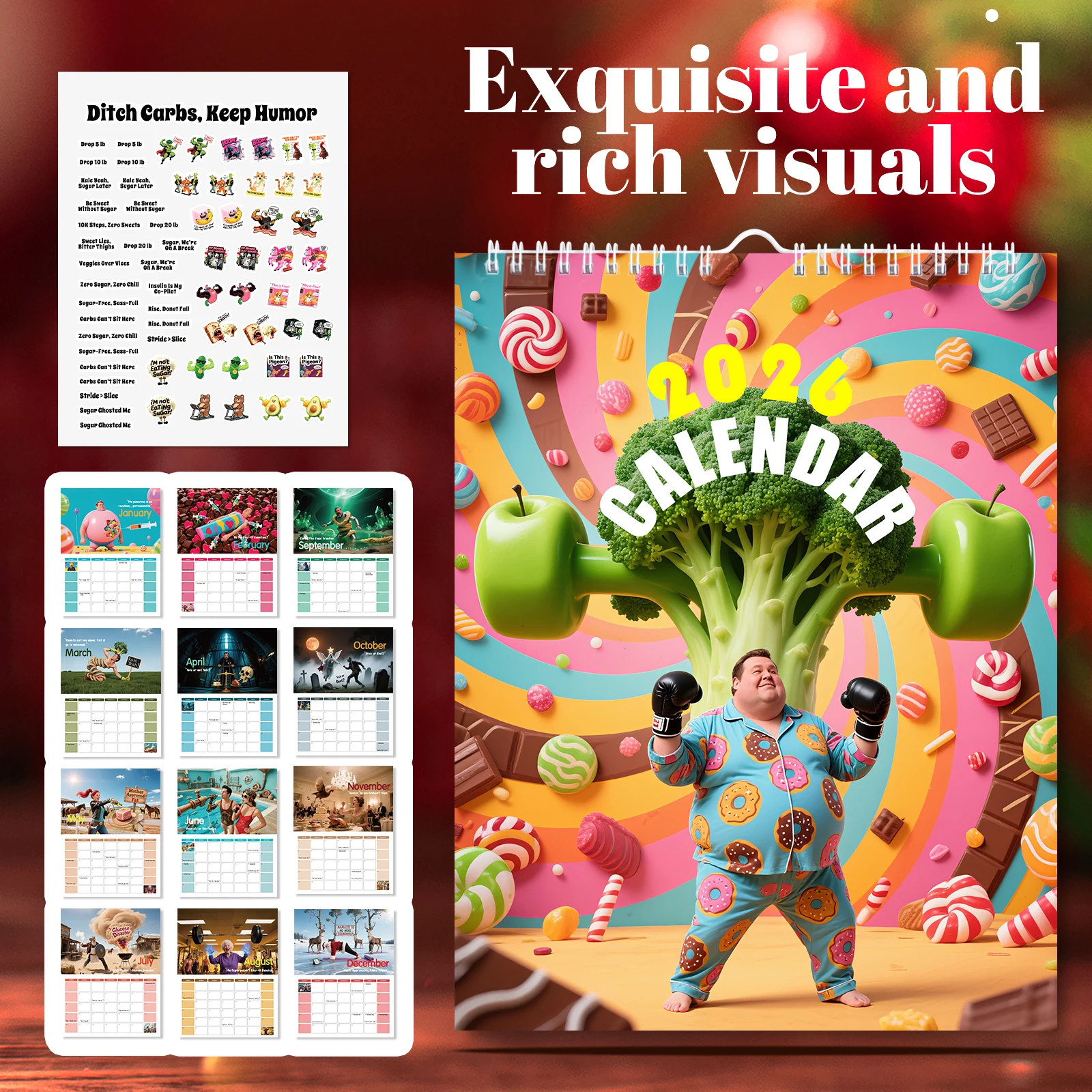 Calendario de gestión de la salud de la diabetes 2026 1 planificador mensual para seguimiento y planificación de comidas, perfecto para regalos de fiesta en la oficina en casa