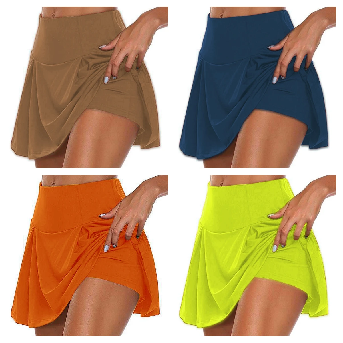 2023 Summer Women Sport Fitness Soild Color Running Tennis Skirts with Liner Yoga Gym Short Skirt Female Athletic Outfits S-5XL