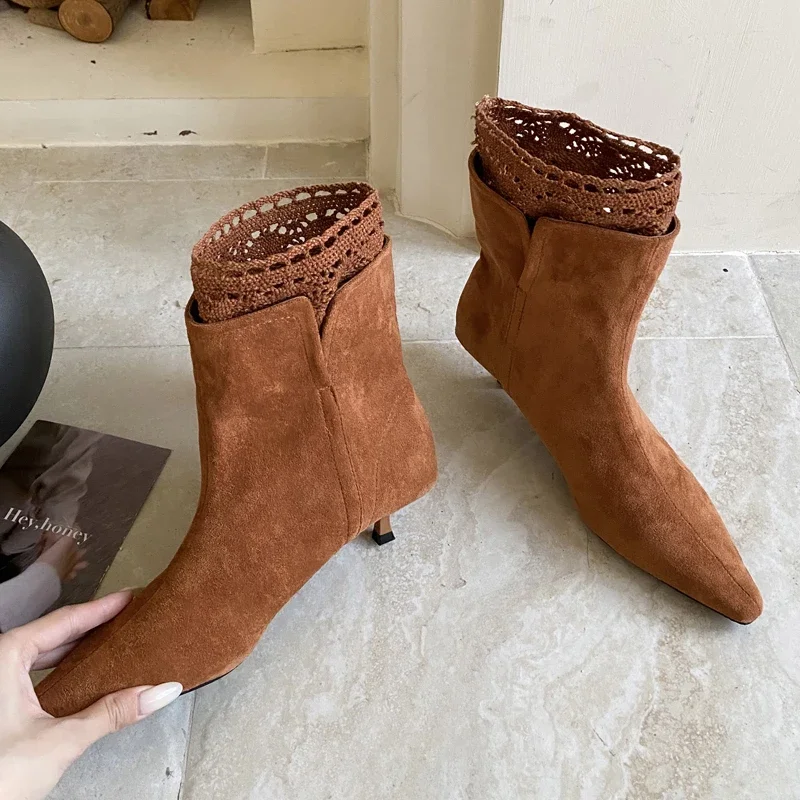 

Eilyken/Новая мода, сетчатые ботильоны с острым носком, женская обувь на тонком низком каблуке, весенне-осенняя короткая обувь для банкетов, Botas Mujer