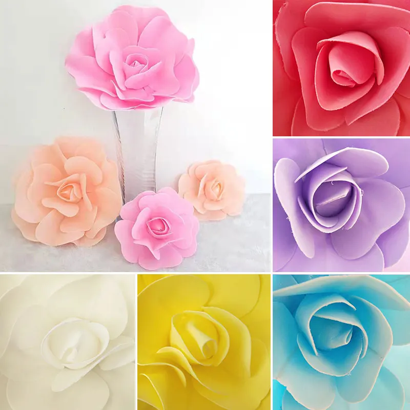 Simulation PE Foam Flat Bottom Giant Rose Flowers Wall Wedding Background DIY Party Faux Flower Decoration Home Fake Flore Heads