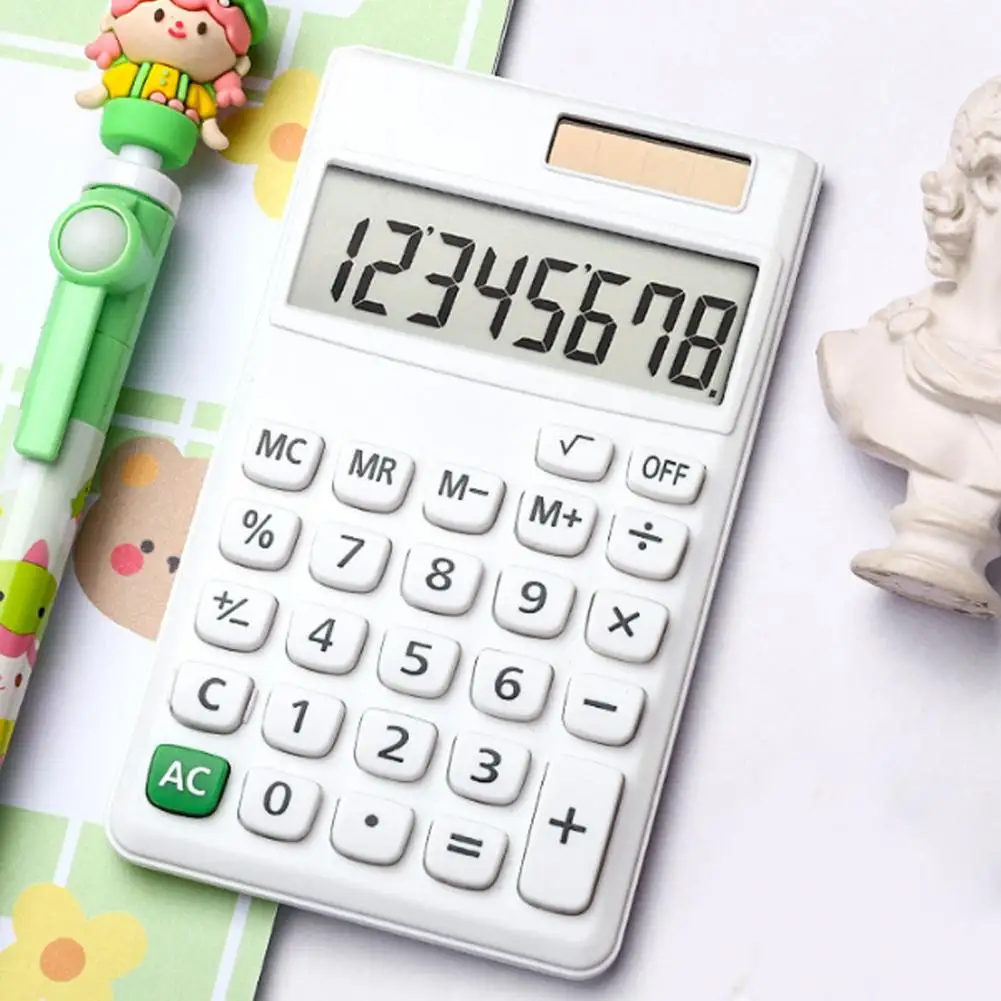 Calculadora alimentada por energía Solar, calculadora de 8 dígitos con pantalla para estudiantes, calculadora de suministros de oficina para la escuela y el medio