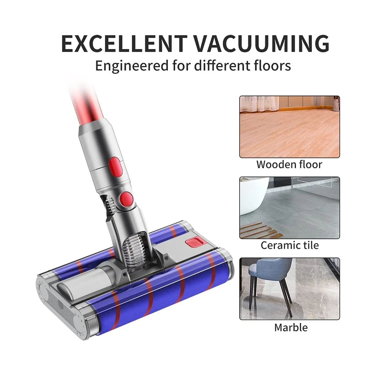 لينة مزدوجة الأسطوانة فرشاة الطابق رئيس مع المصابيح الأمامية LED ، المكانس الكهربائية أجزاء تدوير ، دايسون V7V8V10V11V15