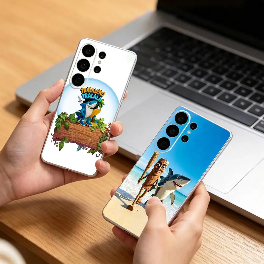 Tung Sahur Tralalero Tralala Clear Hard Phone Case For Samsung S25,24,23,22,21,10,9,Ultra,Plus,Lite Transparent Cover