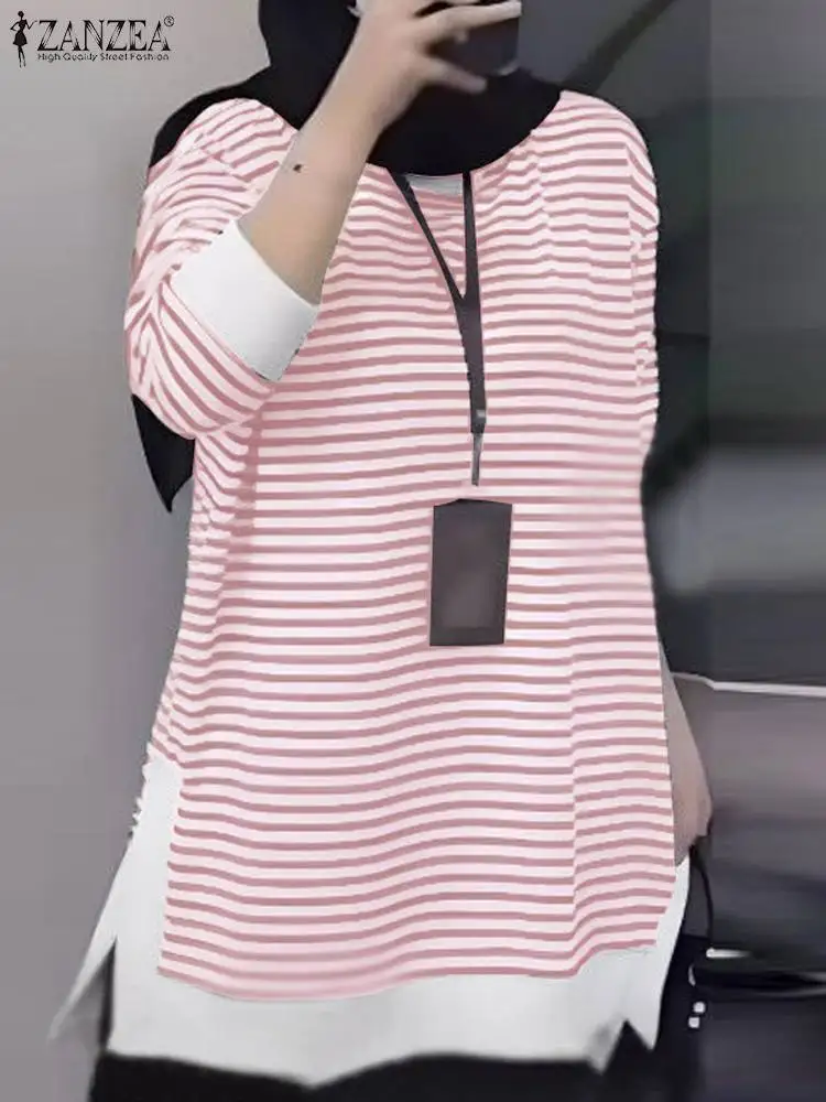 

Коллекция 2024 года, элегантная женская осенняя блузка ZANZEA с длинным рукавом, в полоску, в стиле пэчворк, модная Рабочая Рубашка, повседневные мешковатые блузки с круглым вырезом