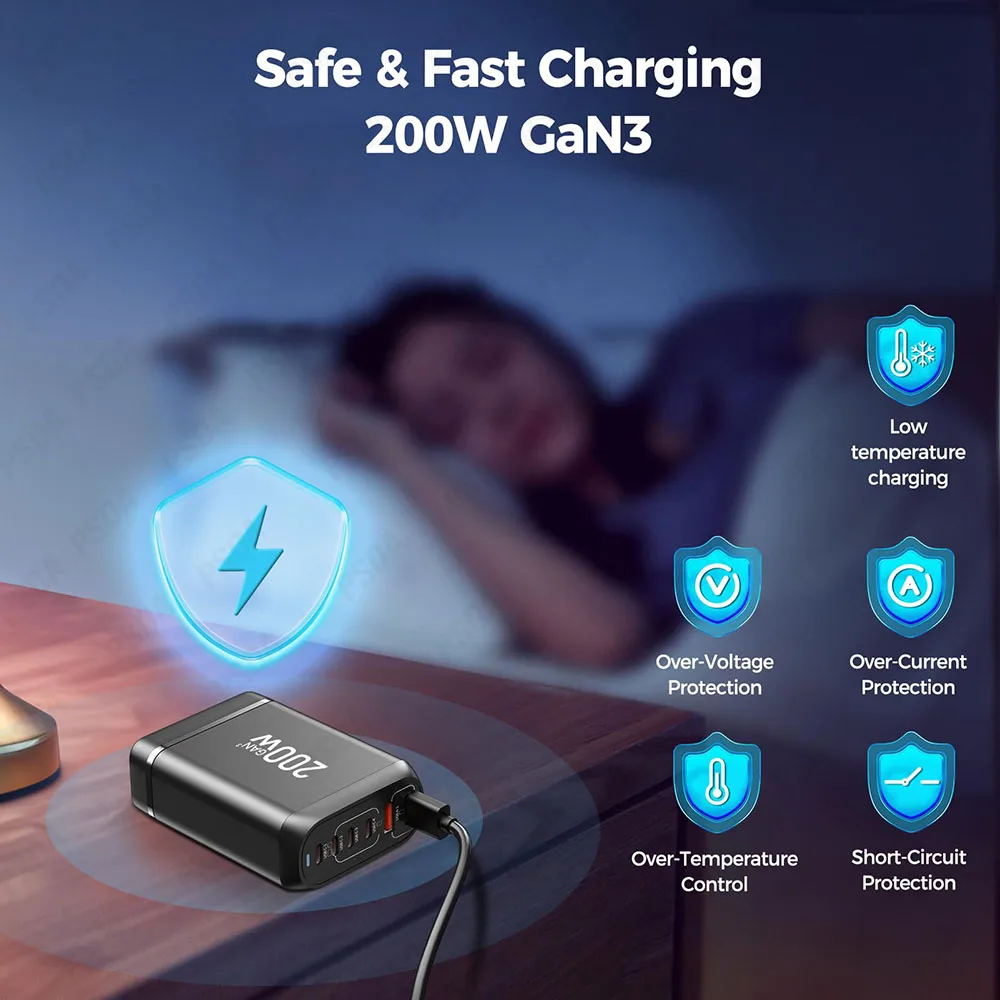 PSDA 2D 200W 6 Ports USB Type-C Fast Charger Fast Charging Multi-function Desk Charger Power Station For Smart Phone Tablet