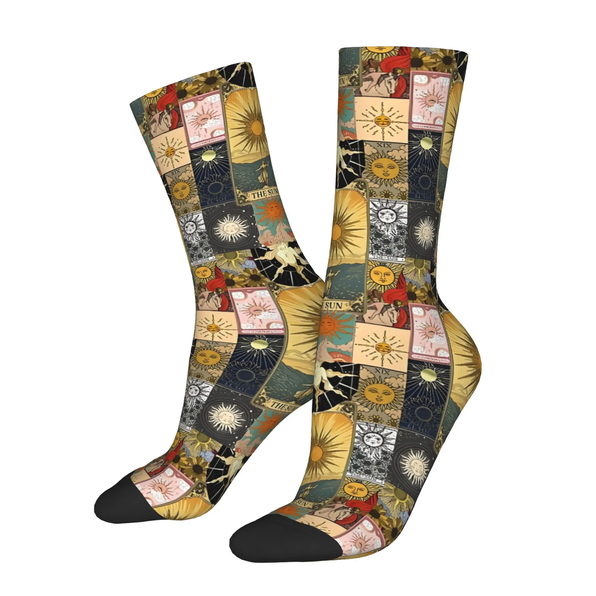 1pc The Sun Tarot Card Patchwork Printed Men's Socks  Novelty Hip Hop Harajuku Pattern Crew Sock Casual Gift