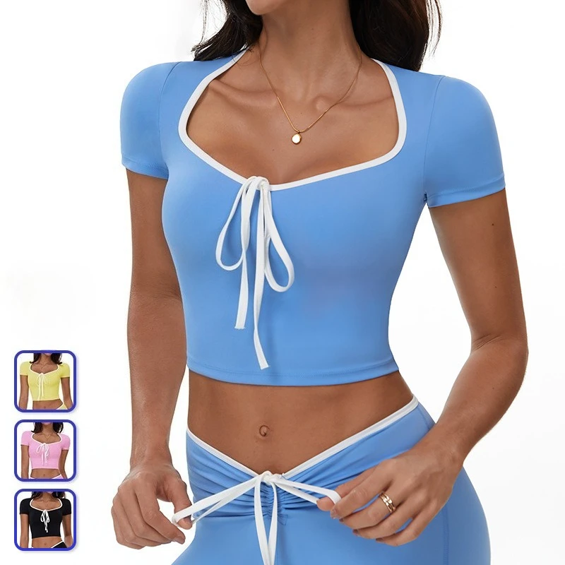 

Yoga Crop Top Women's Sports T-shirt Tight Fitting Quick Dry Slim Short Sleeve Yoga Shirts Pilates Running Exercise Fitness Tops