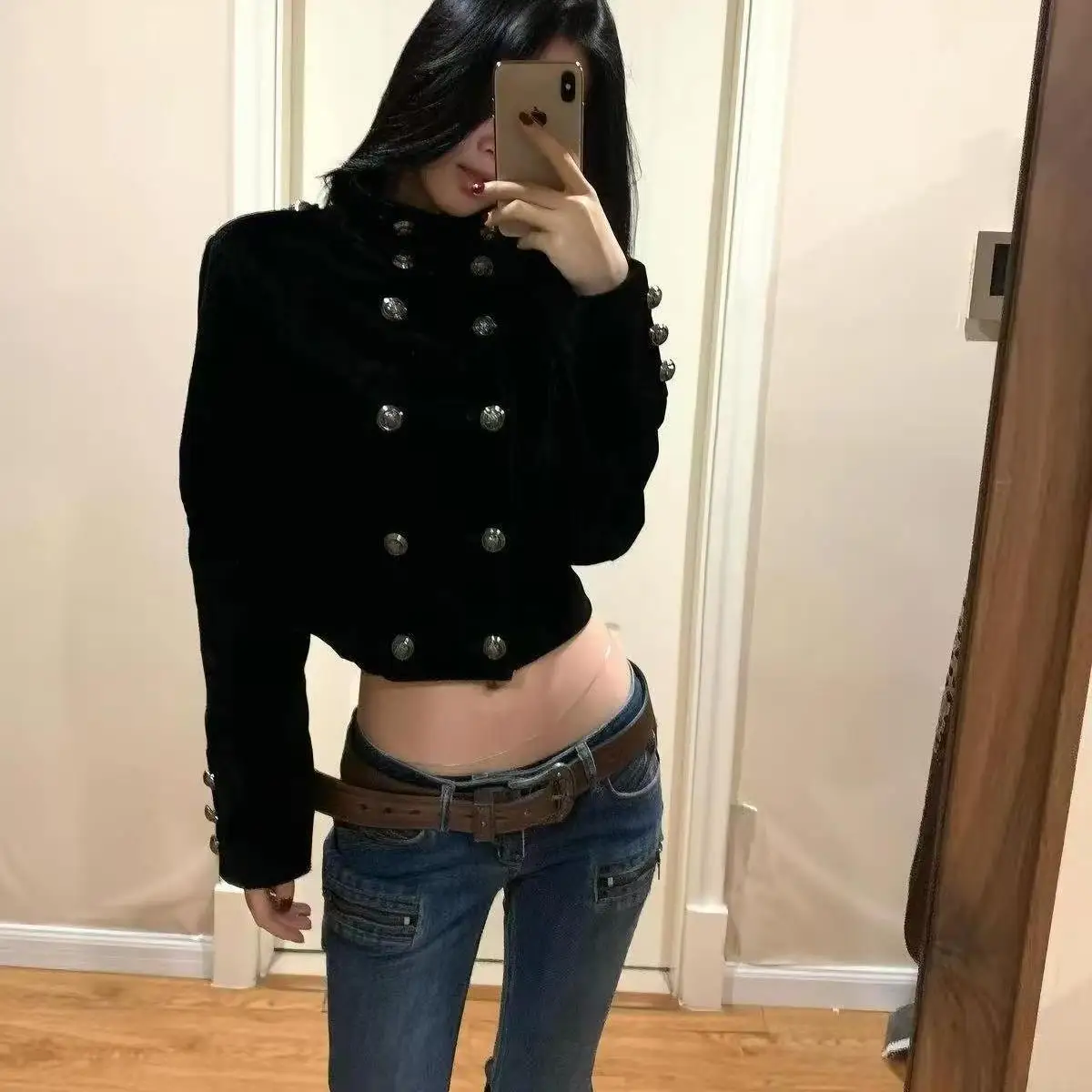 Women's Heavy Industry Double Row New Fashion Jacket Double Placket Versatile Jacket 2026 Autumn and Winter Turtleneck Jacket
