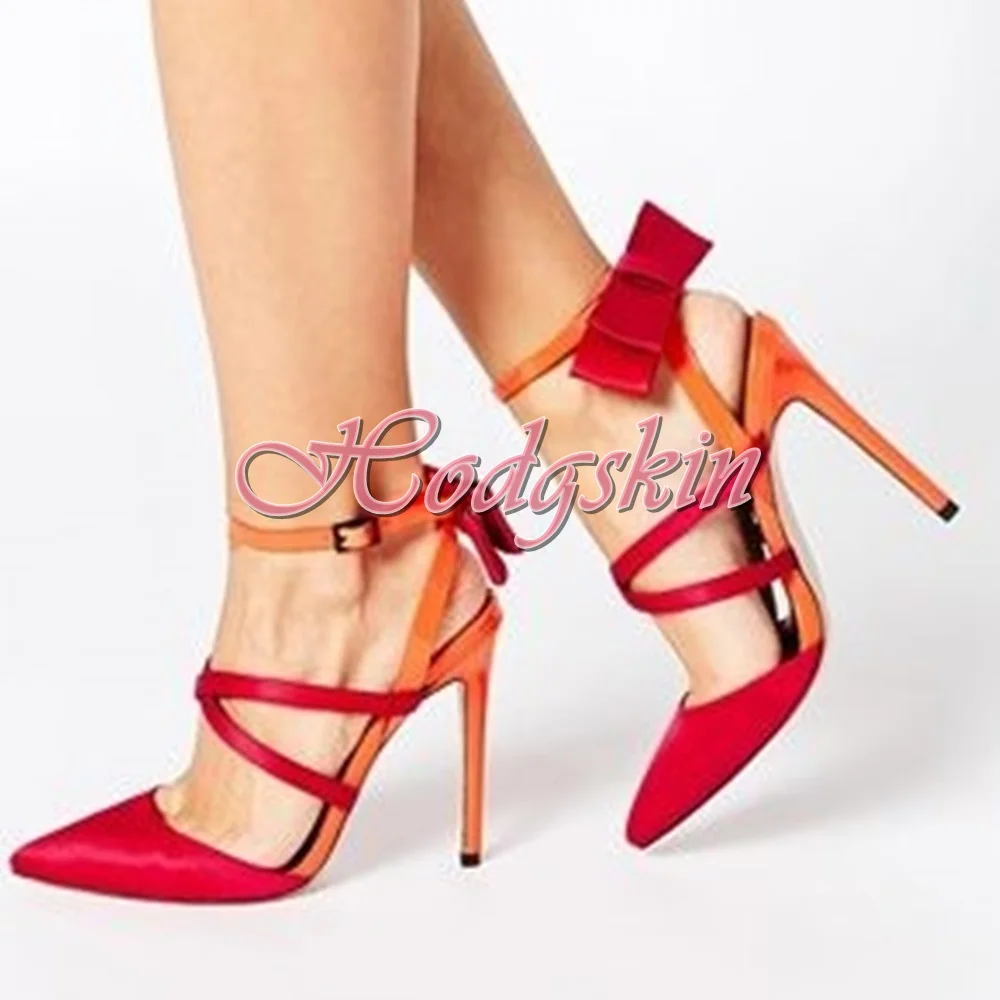 

Mixed Colors Cross Tied Sandals Pointy Toe Buckles Straps Butterfly Knot Sandals Women Sexy Shoes Stiletto Heels Summer Banquet