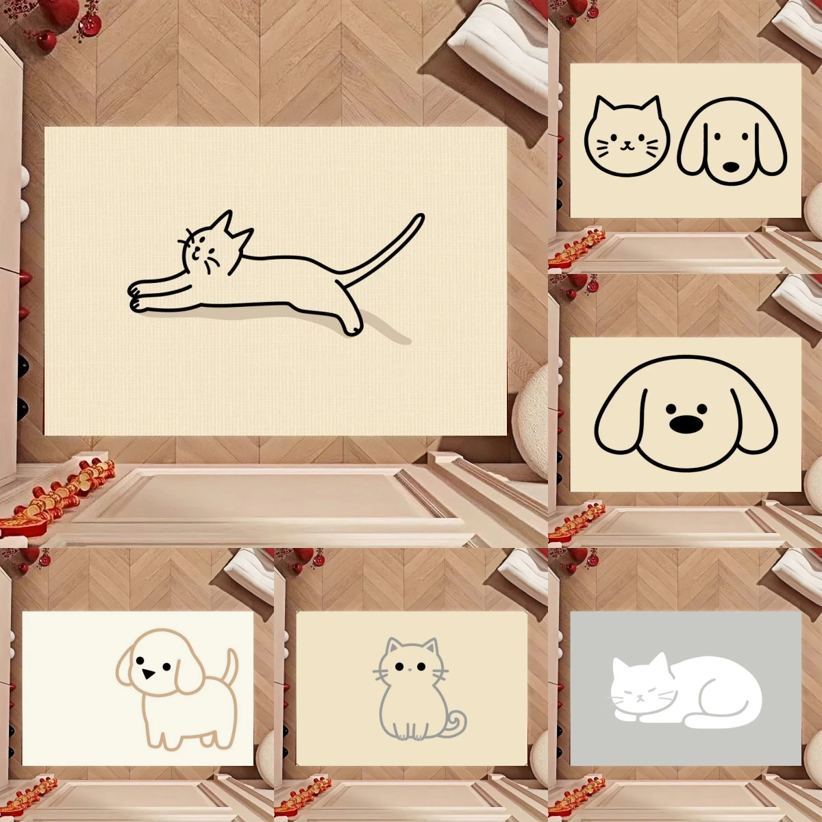 Niedliche Haustier-Cartoon-Muster-Fußmatte mit Katzen- und Hundemotiv, für den Innenbereich, rutschfeste Bodenmatte für Wohnzimmer, Schlafzimmer, Heimdekoration