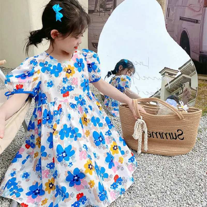 Girls' Floral Tie Sweet Dress Princess Dress25Spring and Summer New Fashion Foreign Trade Children's Clothing Wholesale