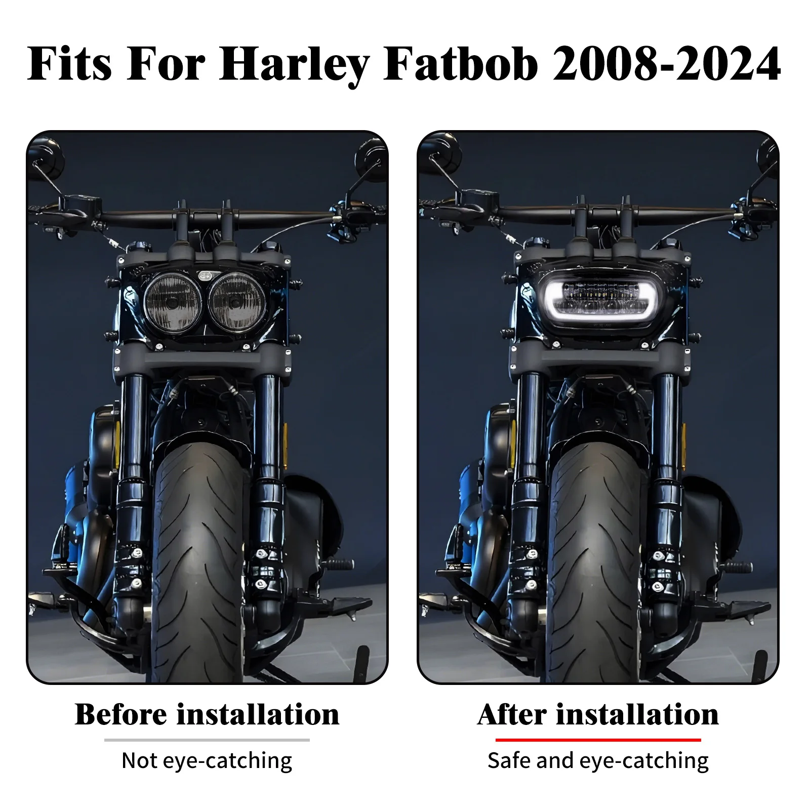 Motorcycle High Low Beam Headlight Front LED Light For Harley Softail Fat Bob FXDF FXFB 2008-2024 Dual Beam Motorcycle Head Lamp