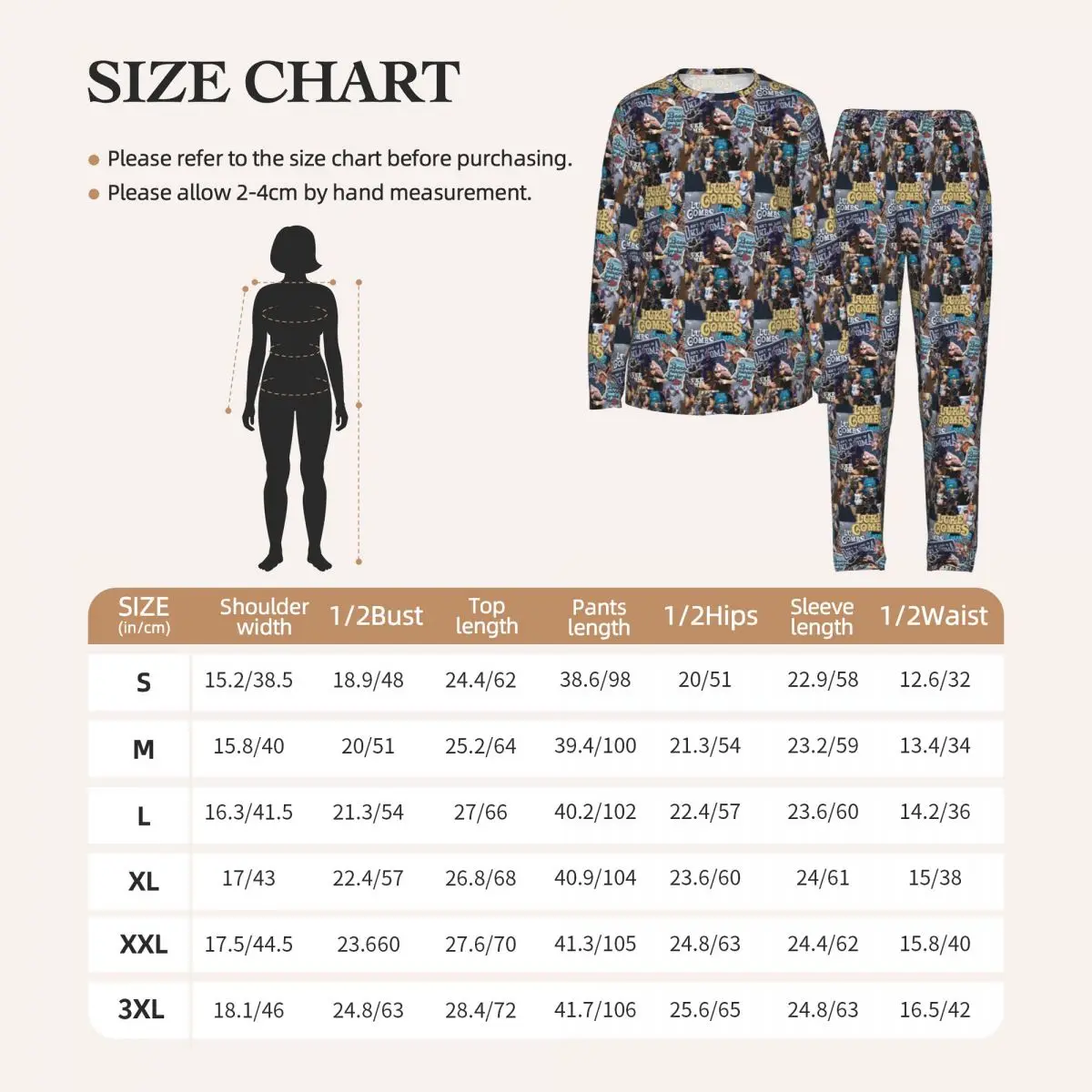 Country Singer Luke Combs Word Tour Round Neck Long Sleeves Nightdress for Sleeping Sleepshirts Women Soft Pajama Set Long Pants