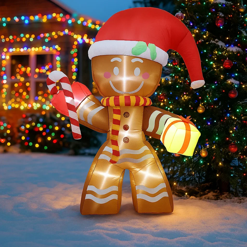 2,4 м/7,8 футов надувной пряничный человечек, конфеты-трость, светодиодные украшения для дома, игрушечный двор, рождественские праздничные принадлежности, украшение для уличного газона