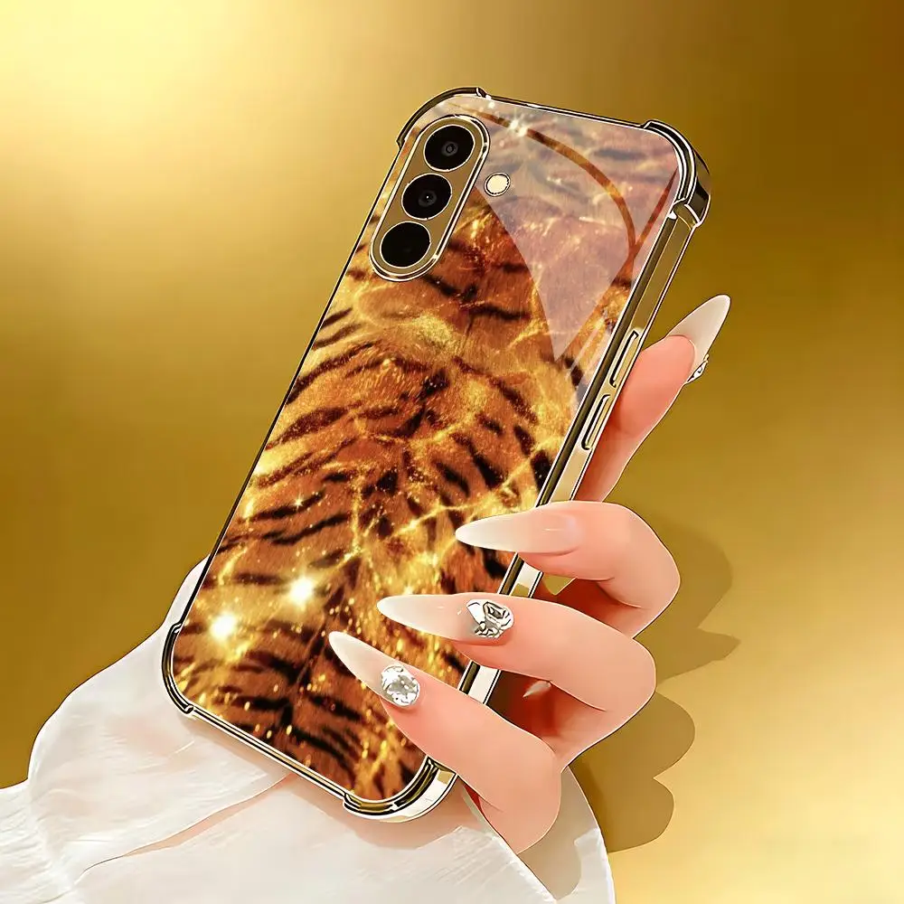 Tiger Stripe Print  Electroplated Phone Case for Samsung S26 25 24 23 22 21 20 Plus/Ultra/FE anti-drop TPU shockproof Full Cover
