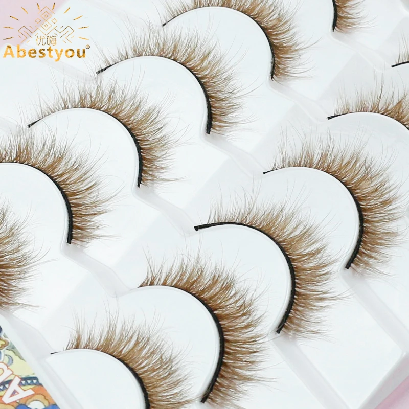 

Abestyou 6pairs 8d Gold Brown Colorful Fluffy Natural Long Mink False Eyelashes Extension Halloween Cosplay Dramtic Russian Lash