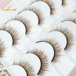 Abestyou 6pairs 8d Gold Brown Colorful Fluffy Natural Long Mink Faux Cils Marron Eyelashes Extension Dramtic Russia Bronde Lash