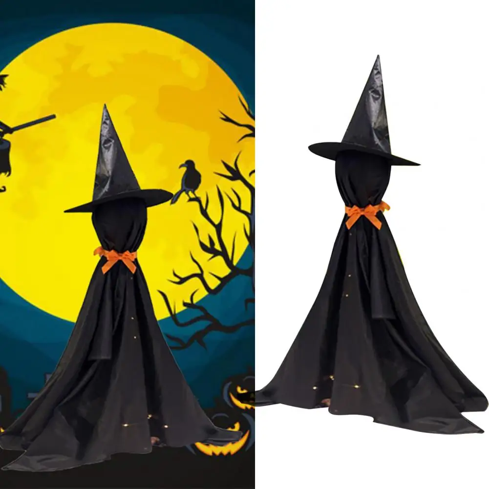 Adjustable Height Spooky Decorations Telescopic Pole Halloween Decor Spooky Black Ghost with Witch Hat for Porch for Front