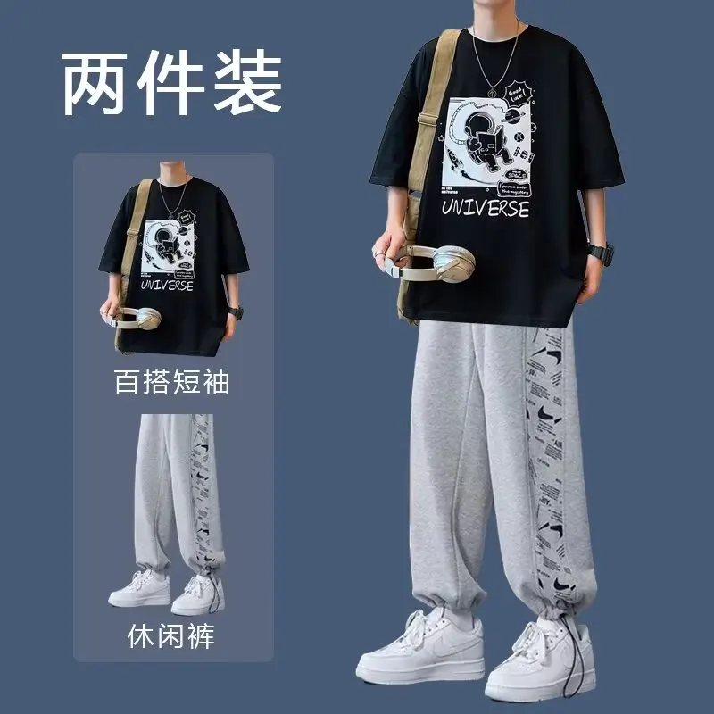 2024 Y2k Men\'s Sets Fashion Summer Men Tracksuit Fashion Printed Streetwear 2 Piece Set Harajuku Hip Hop O-Neck Pullover Suits