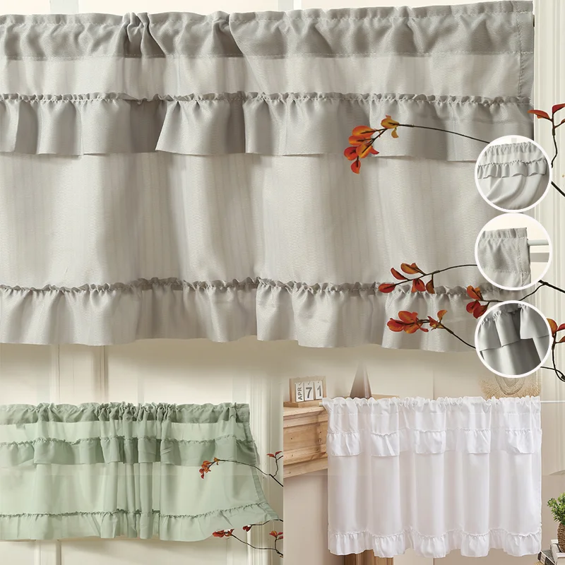 

French White Ruffled Short Curtains Living Room Japanese Weave Sweet Half Curtain Kitchen Thermal Insulated Cortinas Para Cocina