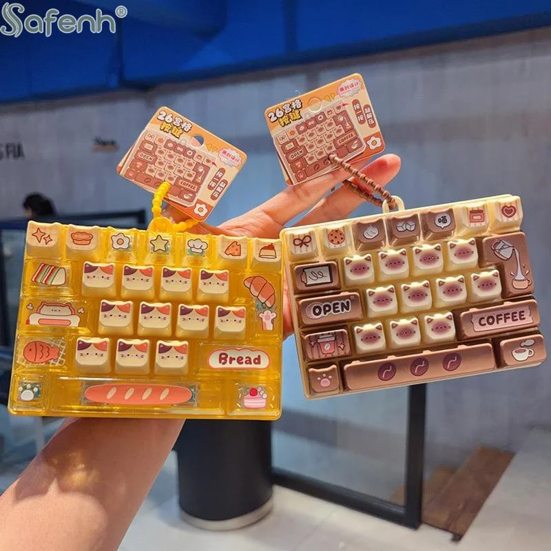 Cute 26-key Cat Pudding Decompression Color Keyboard Cartoon Clicker Backpack Pendant Mobile Phone Car Key Chain Home Decoration