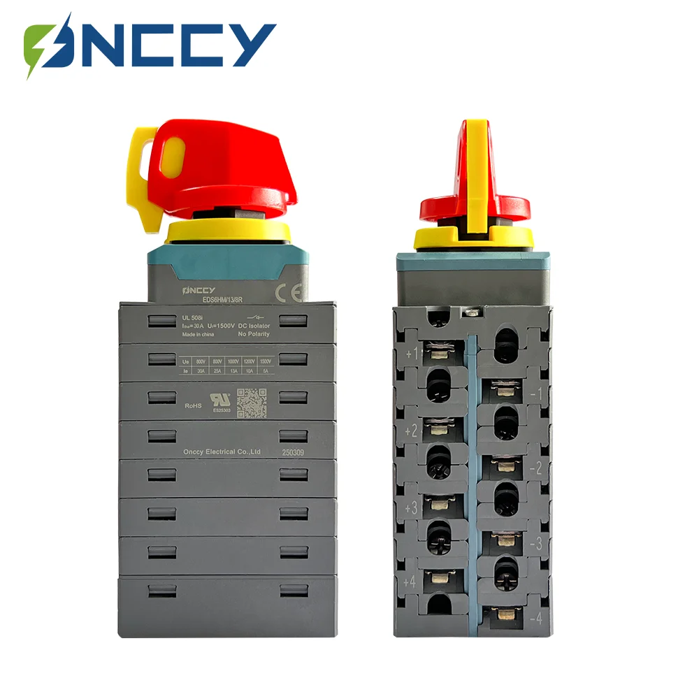 ONCCY DC Solar Isolator Switch with lock,600V 1600V DC Isolator Switch 2P 4P 6P 8P , Single Hole Mounting, 13A Positive contact