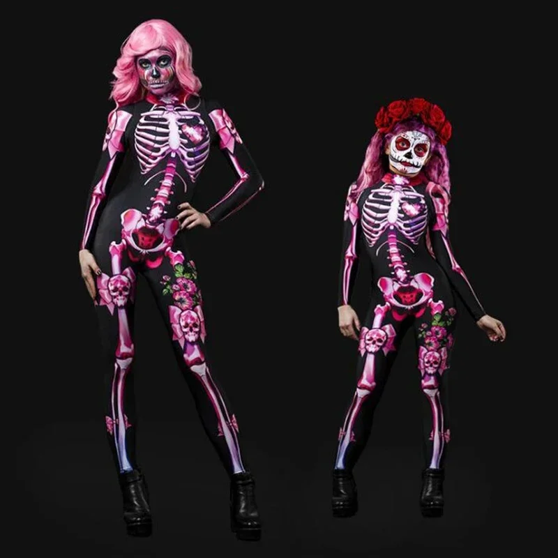 

Rose Skeleton Adult Kids Scary Costume Halloween Dress Cosplay Sexy Jumpsuit Carnival Party Baby Girl Rompers Day of The Dead