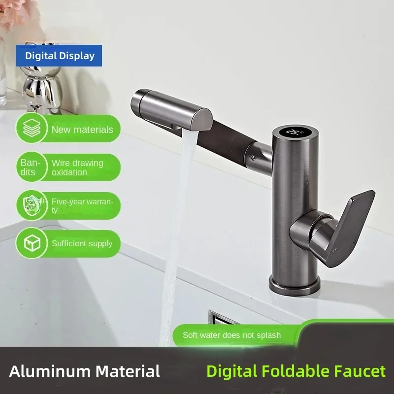 Digital Universal Faucet For Hot and Cold Water, Space Aluminum Household Kitchen and Bathroom Basin Faucet