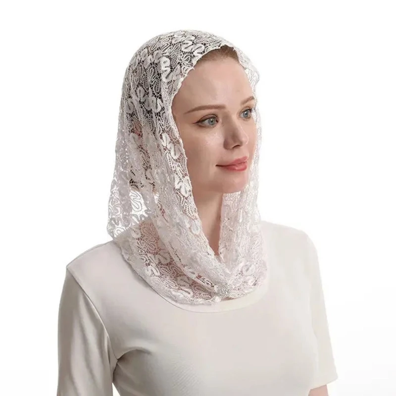 39BC Fashionable Scarf With Detailed Lace Design Multipurpose Head Accessory Quick Dry Polyester Fabric