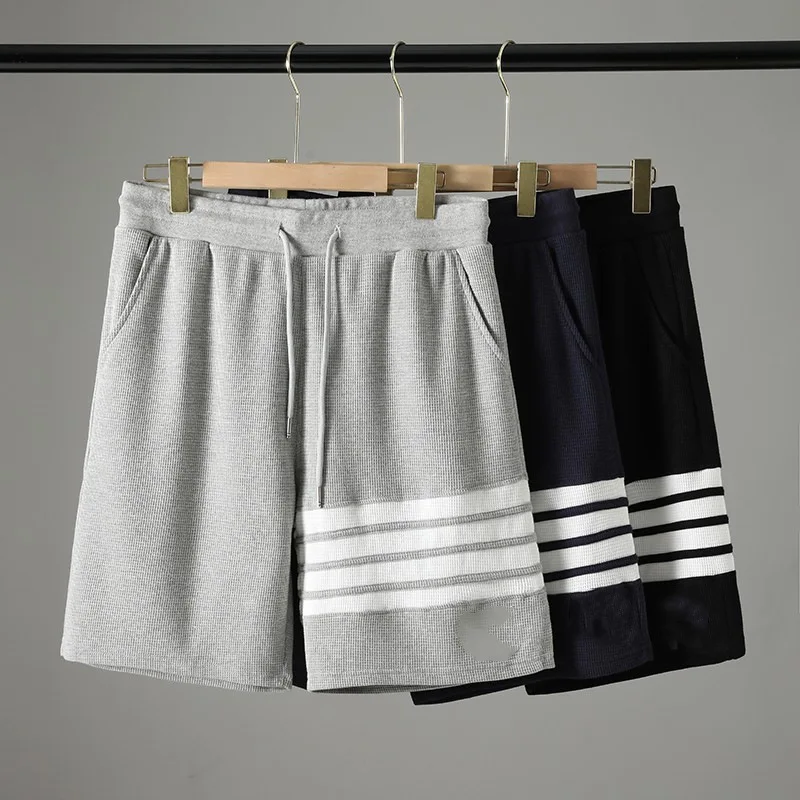 Four bar shorts men's summer new style waffle style trendy men's sports and leisure five quarter pants men's cross-border foreig