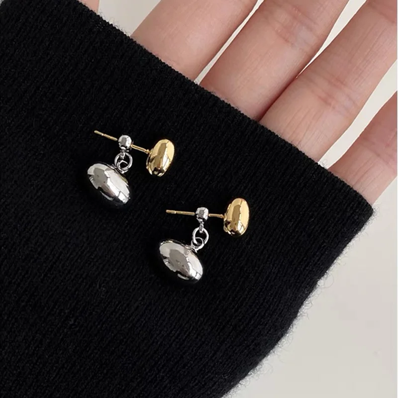 

Two-color Splicing Oval Bead Drop Earrings Titanium Steel 18K Gold Plated Women's Earrings for Women Party Jewelry Japan Trendy