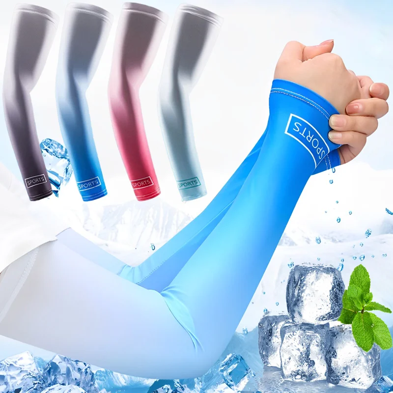 Unisex Cooling Arm Sleeves Sports Running Anti-UV Sun Protection Outdoor Men Fishing Cycling Sleeves Ice Silk Cuff Oversleeve