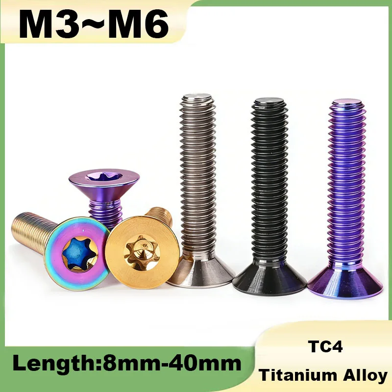 1Pcs TC4 Titanium Alloy Bolt M3 M4 M5 M6 Flat Countersunk Head Six Lobe Torx Screw For Electric Bicycle Motorcycle Modification
