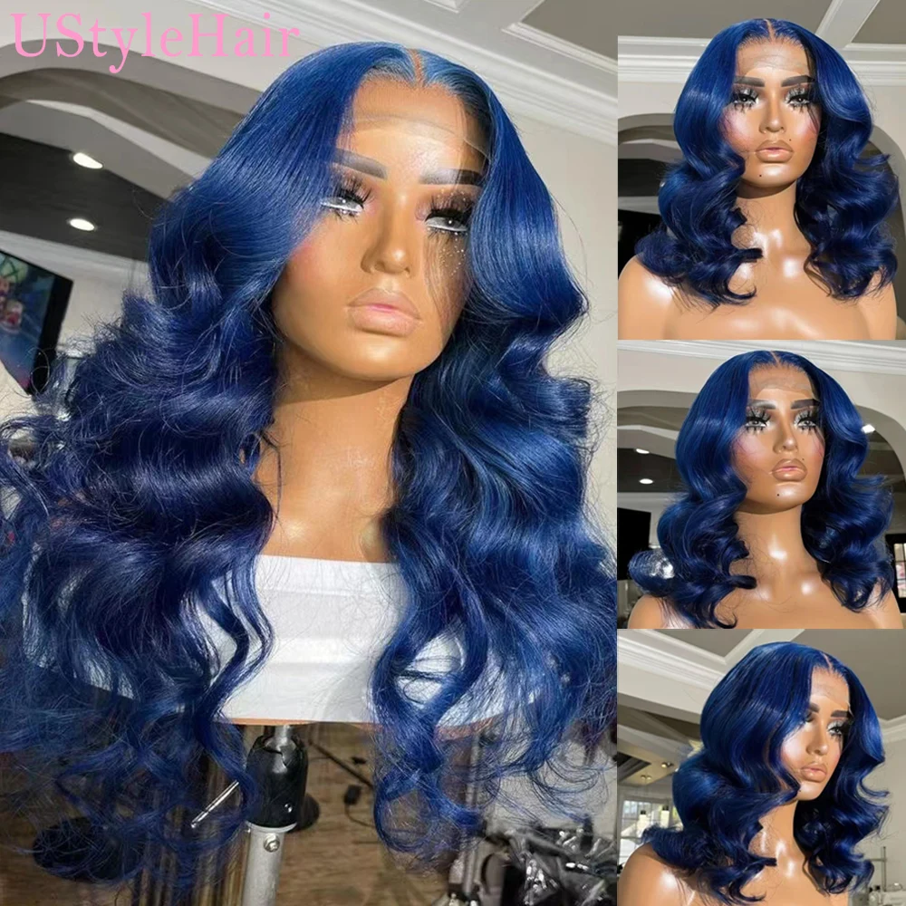 UStyleHair Dark Blue Body Wave Wig 12-24Inches Heat Resistant Synthetic Lace Front Wig Daily Use Short Bob Lace Wig for Women