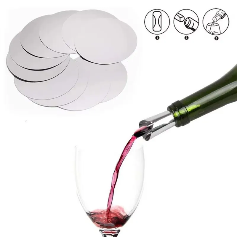 10/20pcs/ Set Silver Aluminum Foil Wine Pourer Disc Foldable Flexible Reusable Mini Drip Stop Pour Spouts Dis