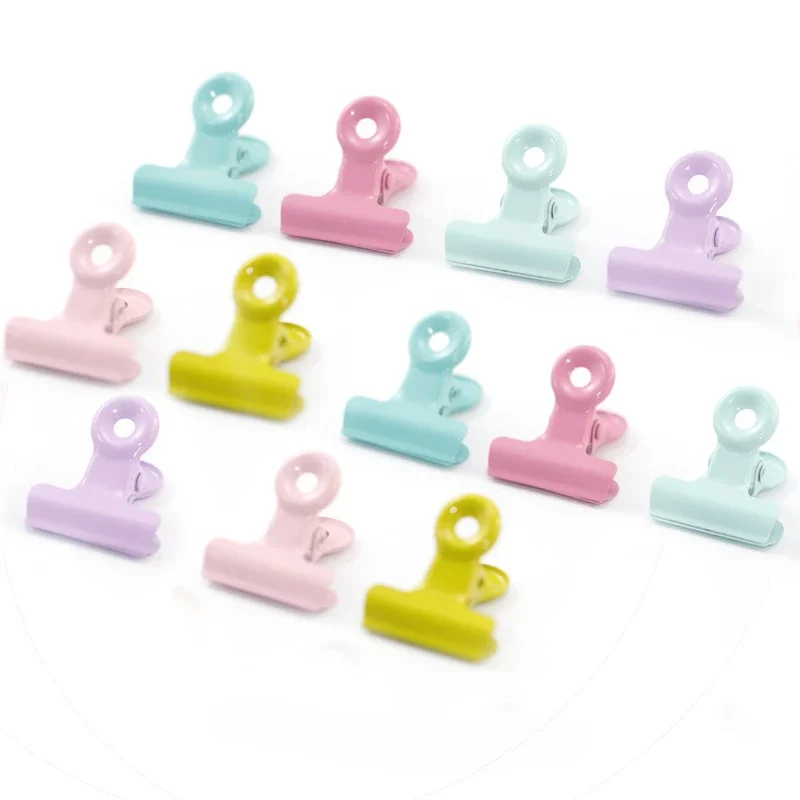 10PCS Ins Candy Baking Paint Color Circular Metal Iron Clip Stationery Book Clip Mountain Shaped Binding Bill Clip