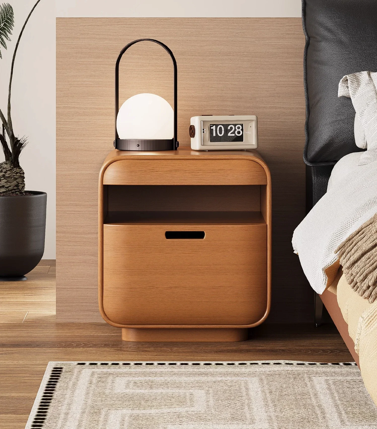A  Solid Wood Simple Texture Bedside Table Italian Household Small Rack Storage Locker