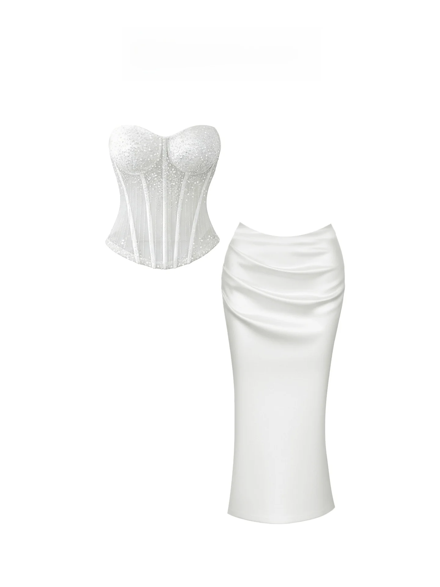 

Комплект из топа с пайетками и юбки с высокой талией для полных женщин: модная одежда для повседневной носки