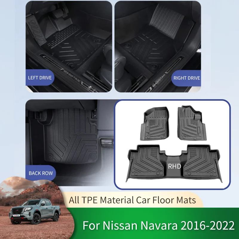 

for Nissan Navara Frontier NP300 Renault Alaskan D23 2016~2022 TPE RHD Atuo Floor Mats All-Weather Foot Pads Waterproof Tray Mat