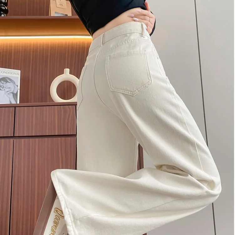 

High Waist Straight Leg Wide Leg Pants Women's Fashion Spring New Style Slimming Jeans Casual Cotton High Waist Wide Leg Trou...