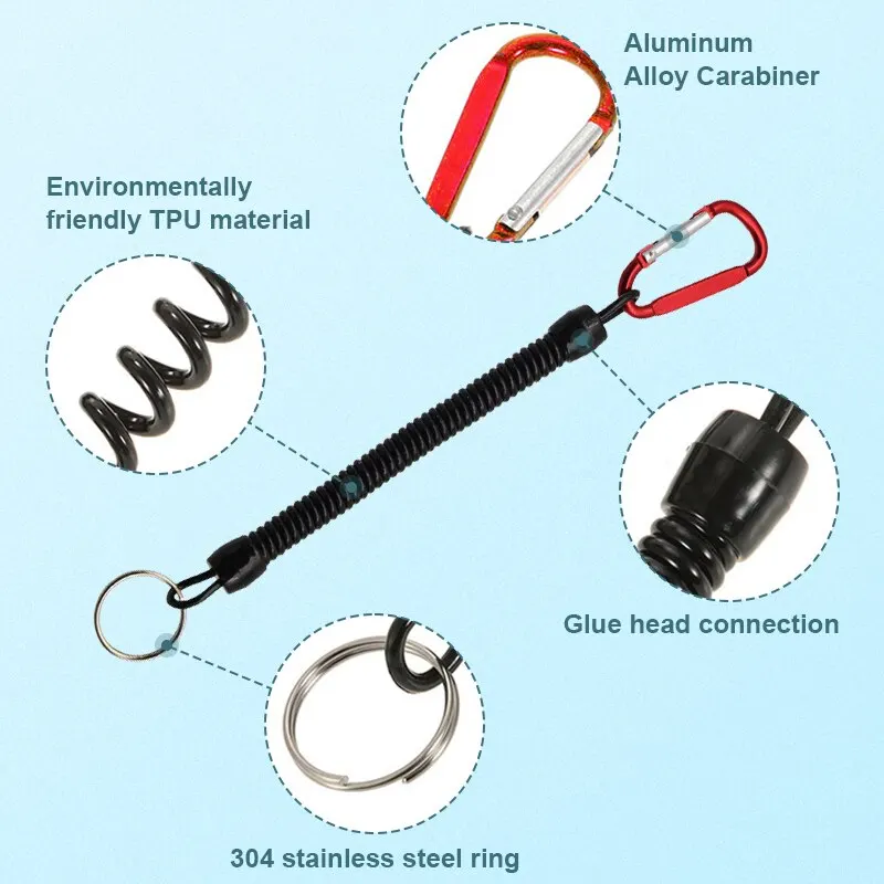 Fishing Lanyards 3pcs 22cm Retractable Coiled Tether with Carabiner TPU Boating Fishing Rope Retention Rope Fishing Tools Tackle