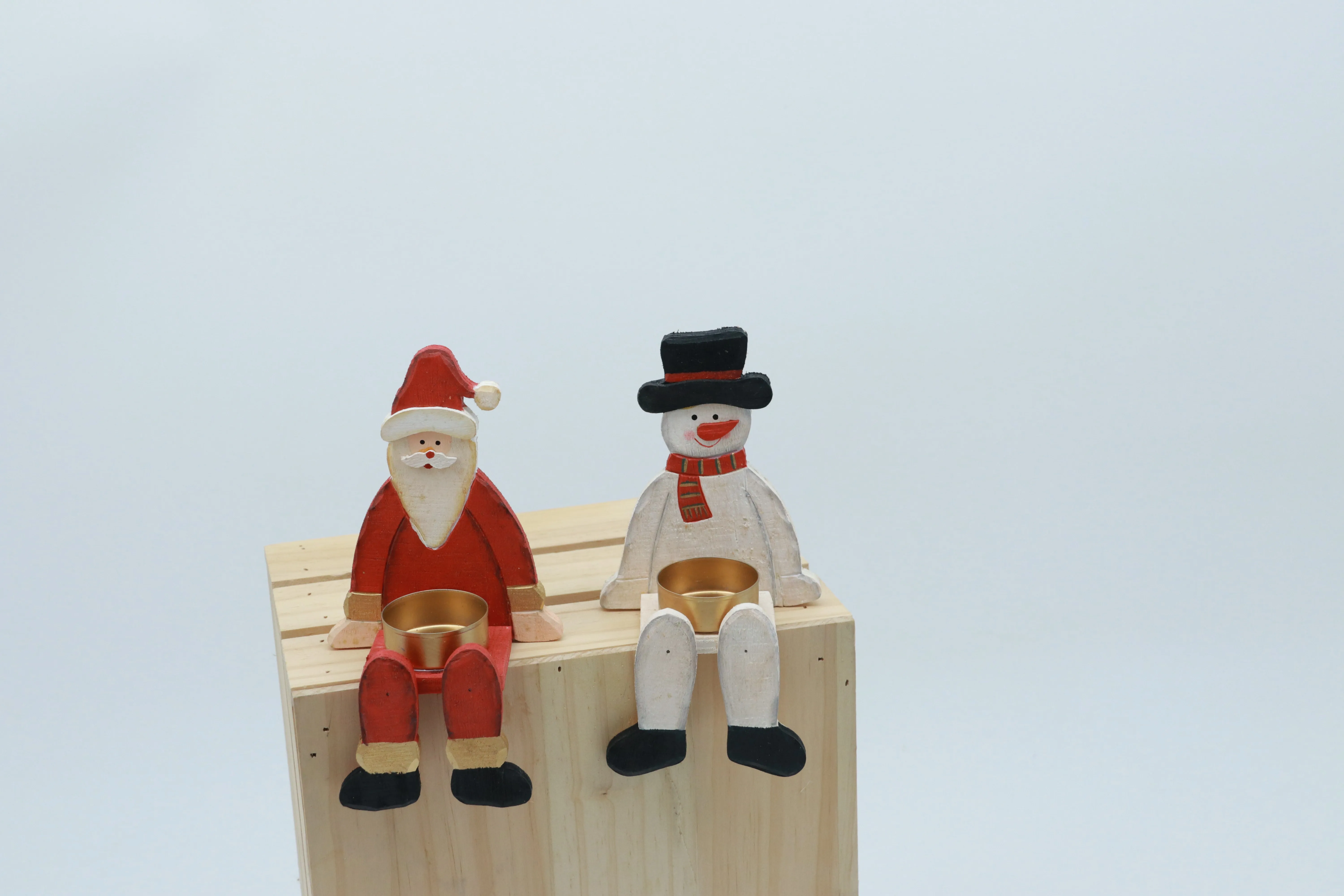 2 peças de suporte de tealight de madeira de Papai Noel e boneco de neve – adicione um brilho festivo para a decoração de Natal