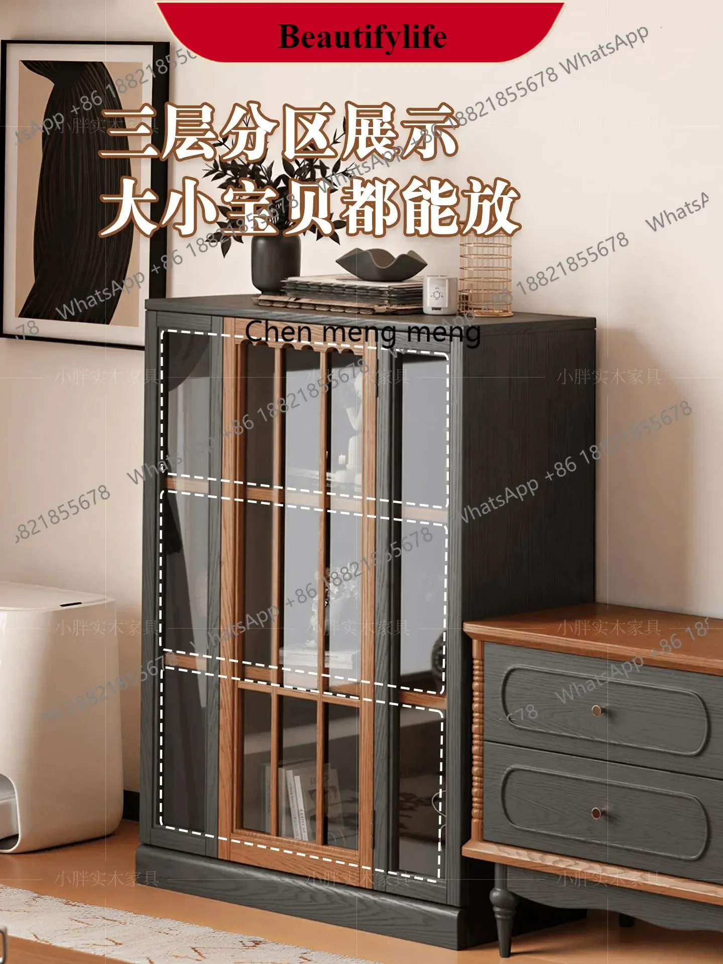 

M138French antique home display cabinet figure display cabinet glass cabinet solid wood TV side