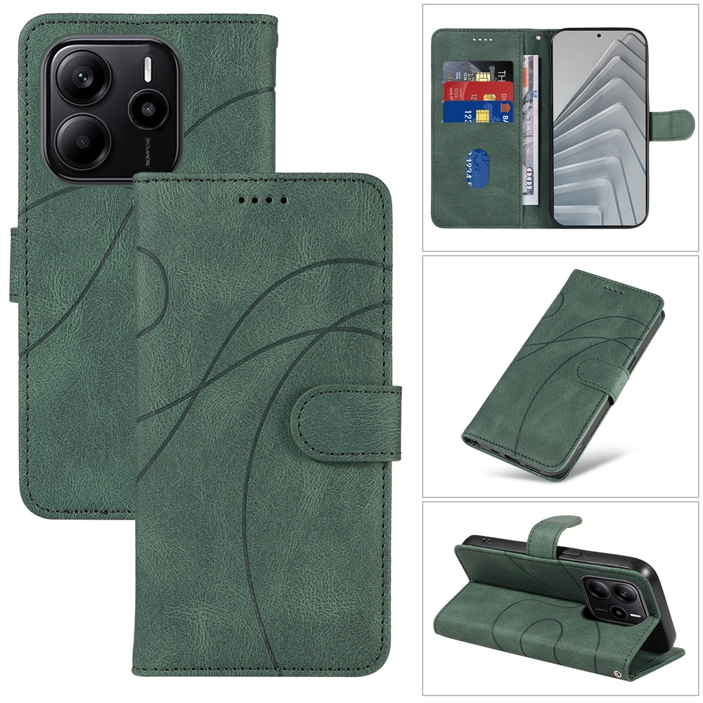 Magnetic Leather Wallet Flip Case for Redmi Note 15 14 13 12 12s 11 11s 10 9 8 8T Pro Plus 5G Phone Cover Curve Line Shockproof view 6