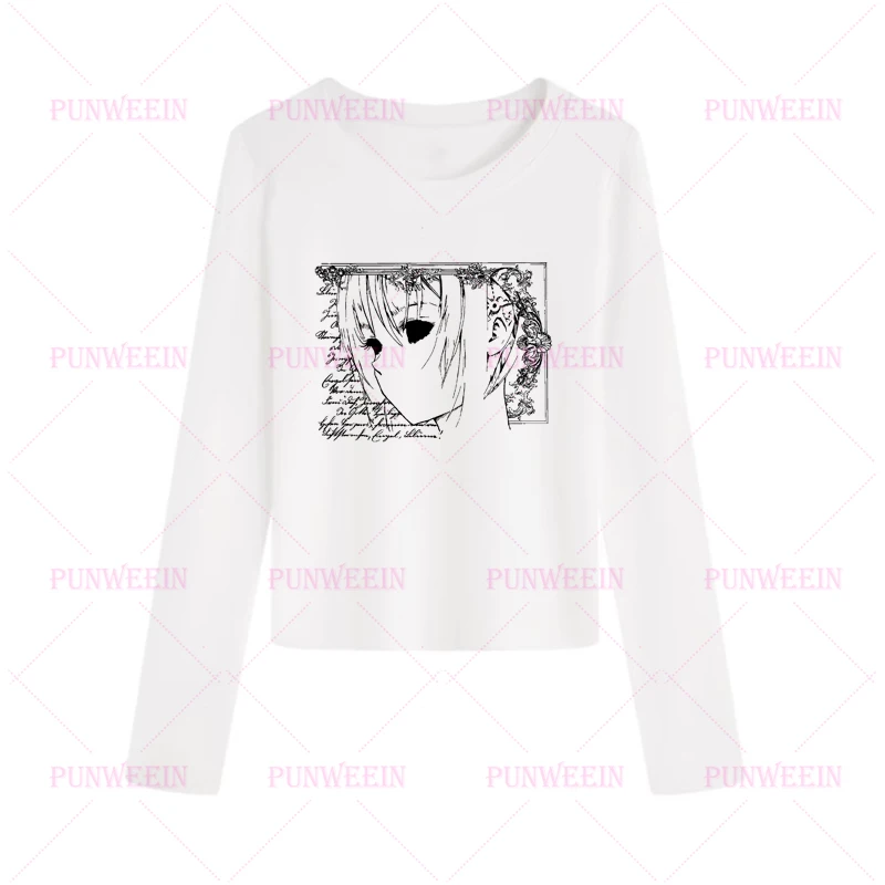Harajuku dessin animé Anime filles Y2k haut court Punk gothique haut esthétique Emo filles femmes sous-culture mince ambiance t-shirt à manches longues